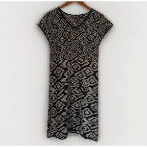 Gudrun Sjödén Organic Cotton Knit Dress Small Black Gray/Greige Geometric 37”